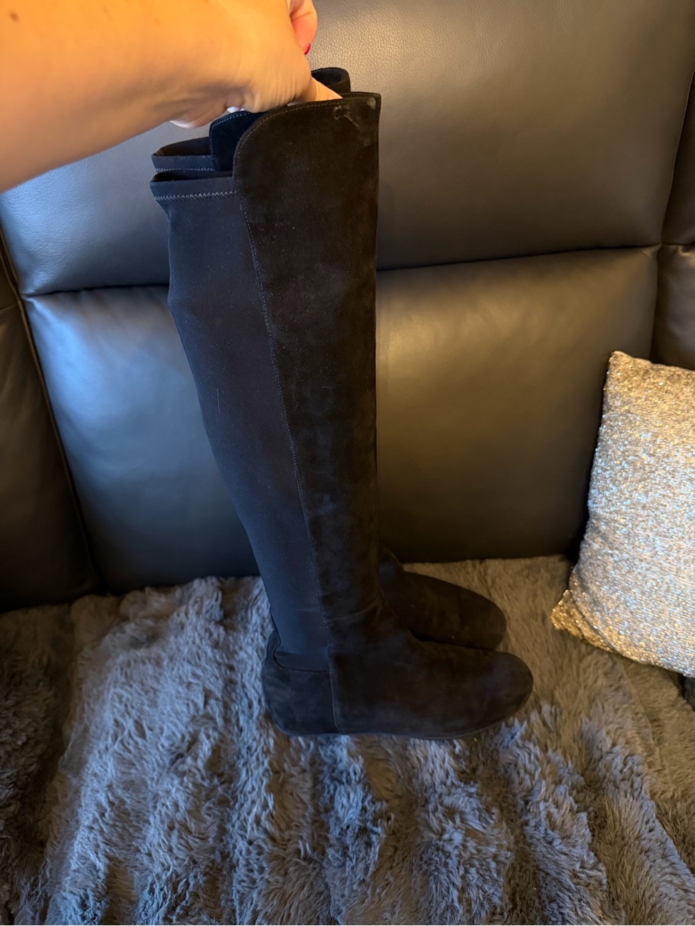 Stuart Weitzman Lander Over-the-knee Wedge Boots Black Suede Size 7